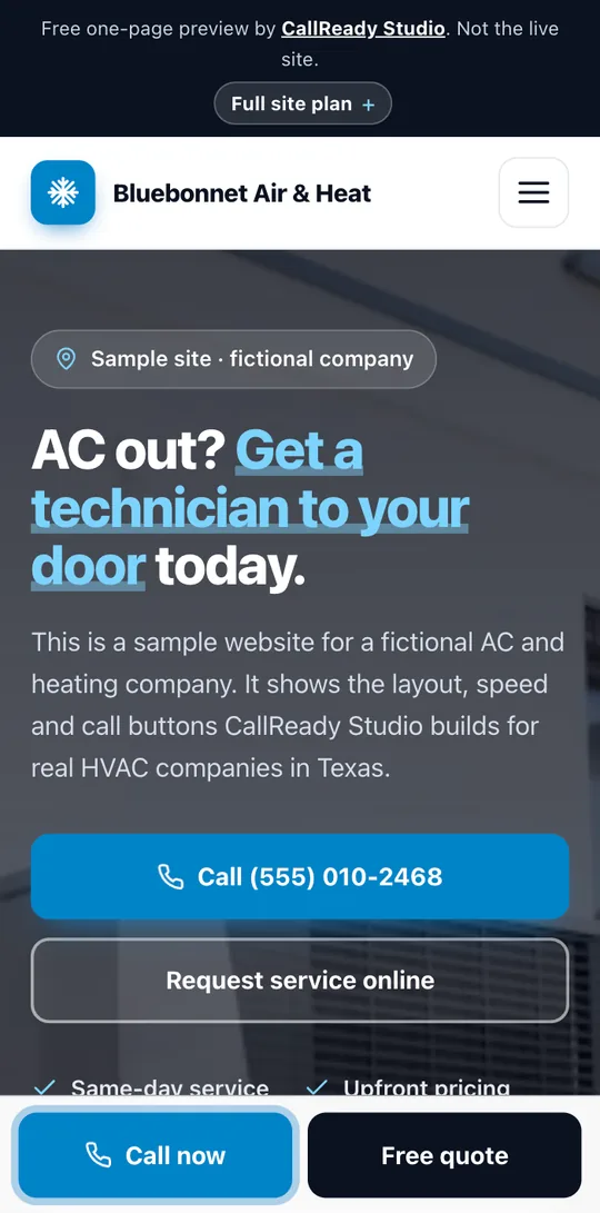 A sample site on a phone